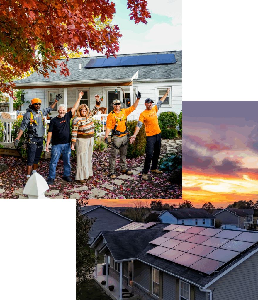 Residential Solar PPA in Illinois | Happy New Solar Owner and StraightUp Solar Install Crew in Front of Solar Panels