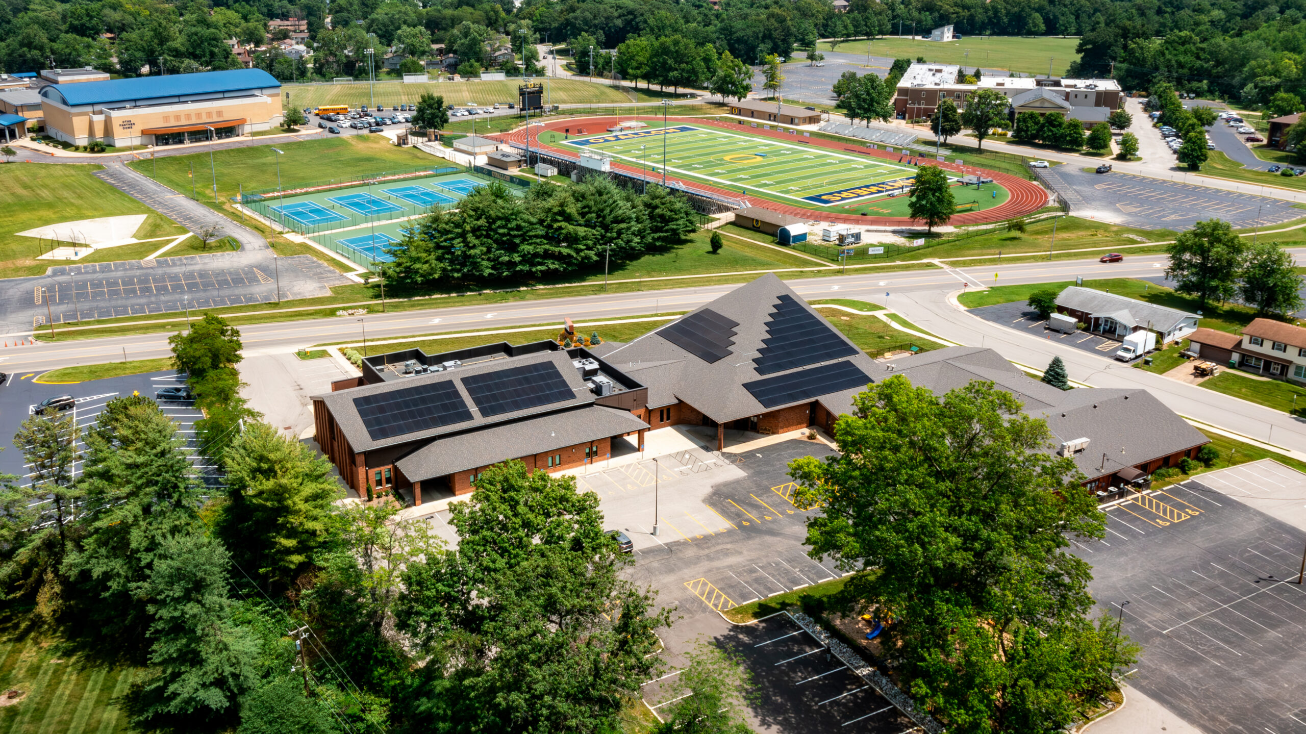 Aerial view of Faith Lutheran Church solar installation in Illinois