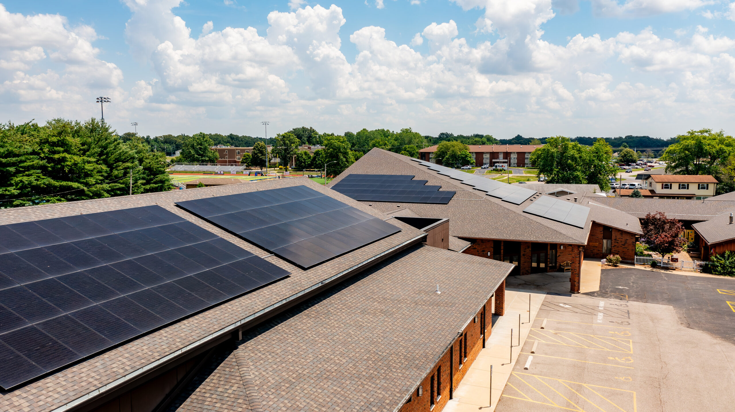 Aerial view of Faith Lutheran Church solar installation in Illinois