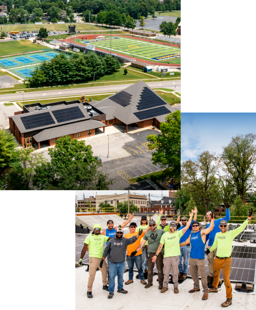Solar Installation for Schools with StraightUp Solar's Installation Team on rooftop photo compilation